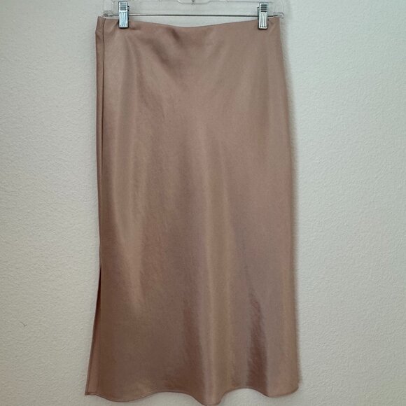 Theory Blush Silk Bias Midi Skirt With Side Slit | Size S - Picture 1 of 3